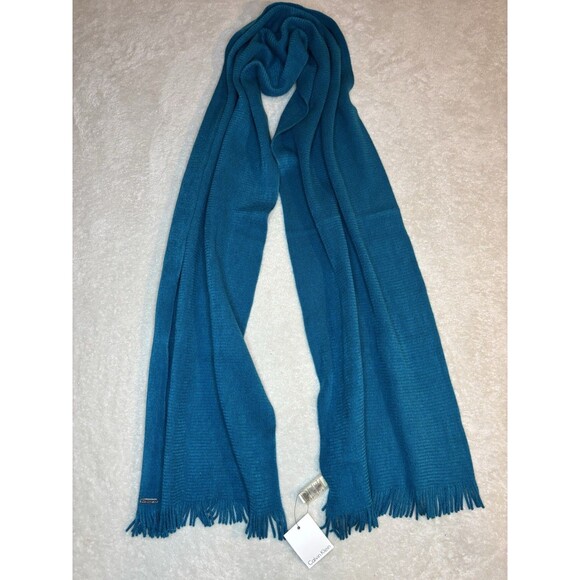 NWT Calvin Klein Teal Winter scarf Fringe Ends 72” - Picture 1 of 10